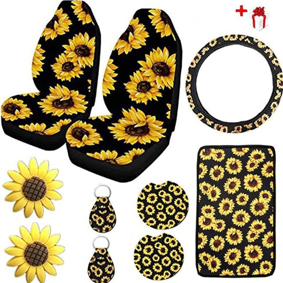 10PCS Car Wheel Covers, 2PCS Front Seat Covers, Center Pad, Cup Holder Coaster,